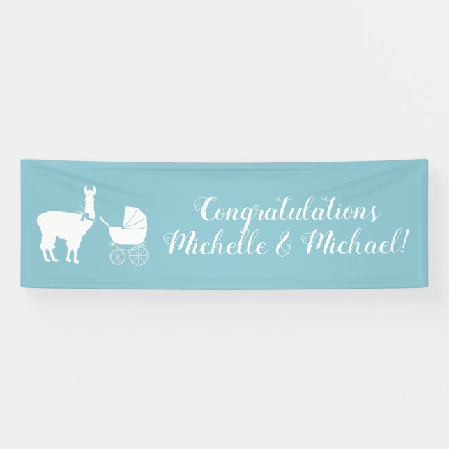 Llama Baby Shower Niedlich Blue Boy Banner (Horizontal)