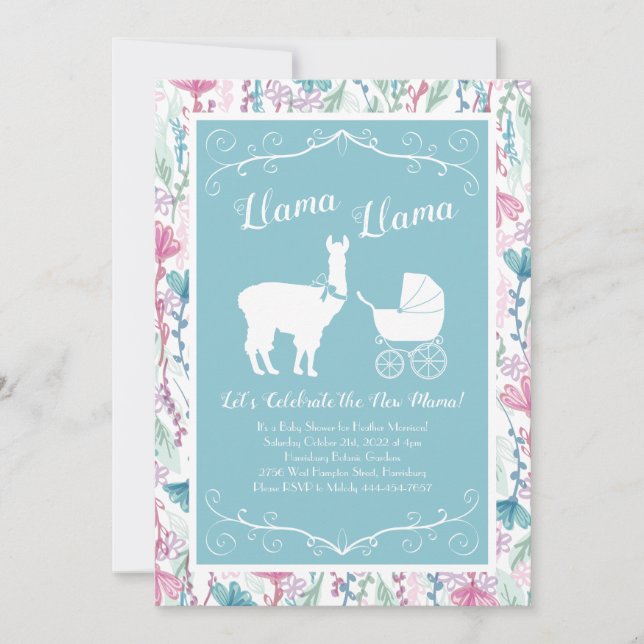 Llama Baby Shower Niedlich Blue Boy Einladung (Vorderseite)