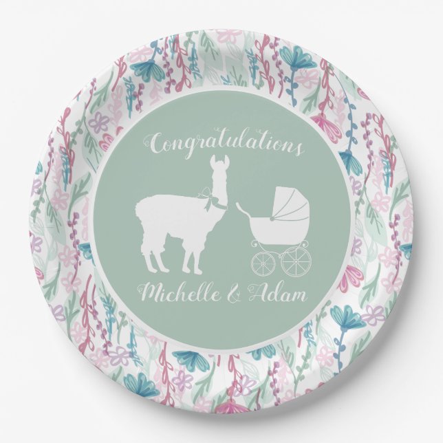 Llama Baby Shower Pappteller (Vorderseite)
