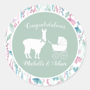 Llama Baby Shower Runder Aufkleber