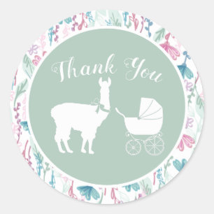 Llama-Baby-Shower Süßes Grün Geschlechtsneutral Runder Aufkleber
