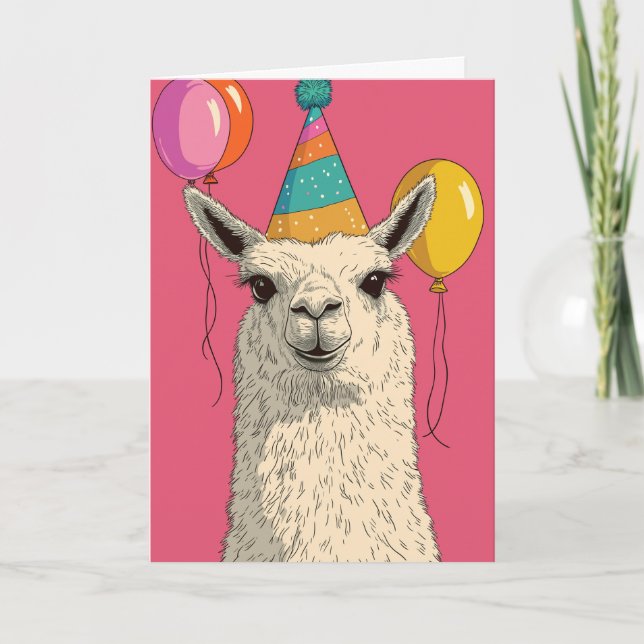 Llama Birthday Card - Funny Party Animal Karte (Vorderseite)