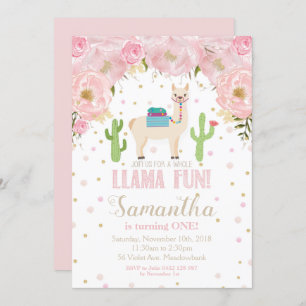 Llama Birthday Einladung Blush Floral Girl