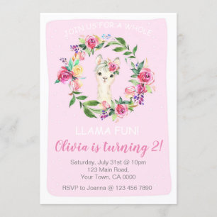 Llama Birthday Einladung für ein Mädchen