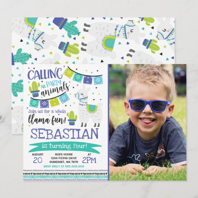 Llama Birthday Einladung Ganzes Llama Fun Party (Vorne/Hinten)