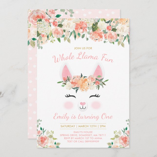 Llama Birthday Einladung Ganzes Llama Fun Party (Vorne/Hinten)