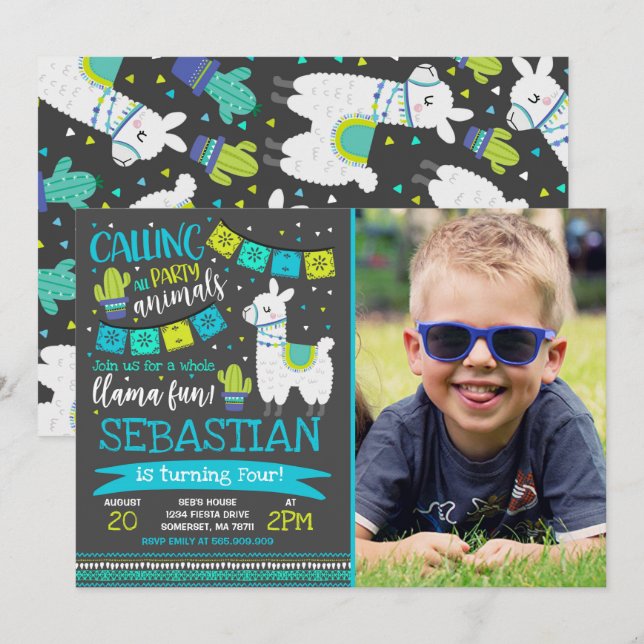 Llama Birthday Einladung Ganzes Llama Fun Party (Vorne/Hinten)