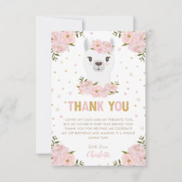 Llama Birthday Party Blues Pink Floral Dankeskarte