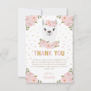 Llama Birthday Party Blues Pink Floral Dankeskarte