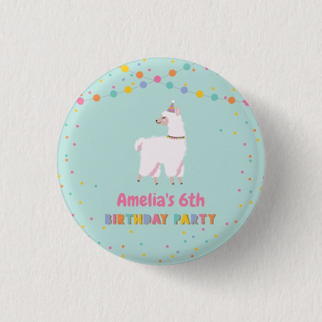 Llama Birthday Party Button (Vorderseite)