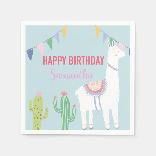 Llama Birthday Party Niedlich Fiesta Cactus succul Serviette (Vorderseite)