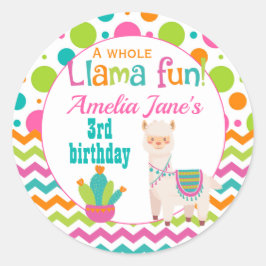 Llama Birthday Party Pink Runder Aufkleber