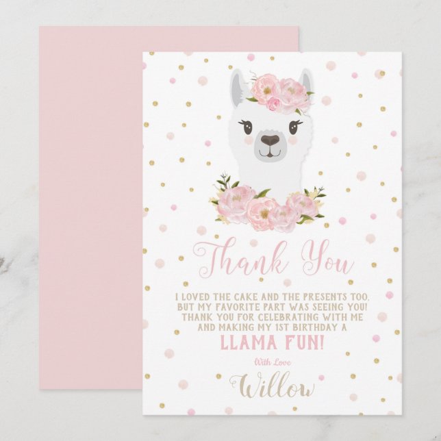 Llama Birthday Vielen Dank, dass Sie die Blush Flo Einladung (Vorne/Hinten)