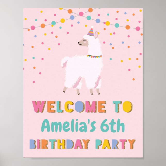 Llama Birthday Welcome Sign Poster (Vorne)