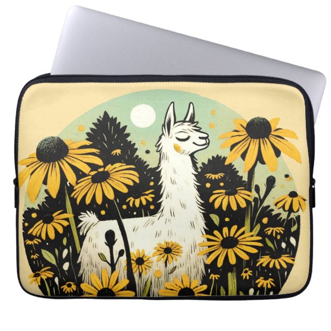Llama Black Mit Augen Susans Laptopschutzhülle (Vorderseite)