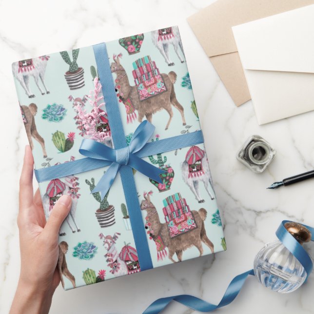 Llama | blau | Schleifpapier Geschenkpapier (Schenken)