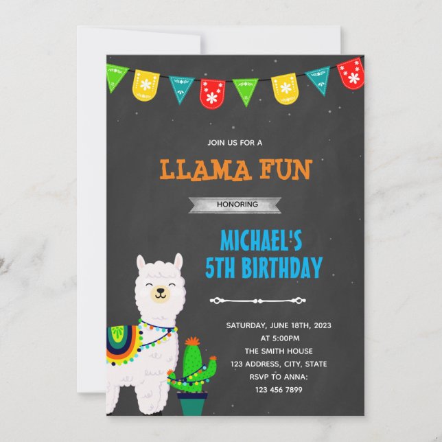 Llama Boy fiesta Party Einladung (Vorderseite)