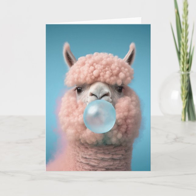 Llama Bubblegum Funny Dankeskarte (Vorderseite)
