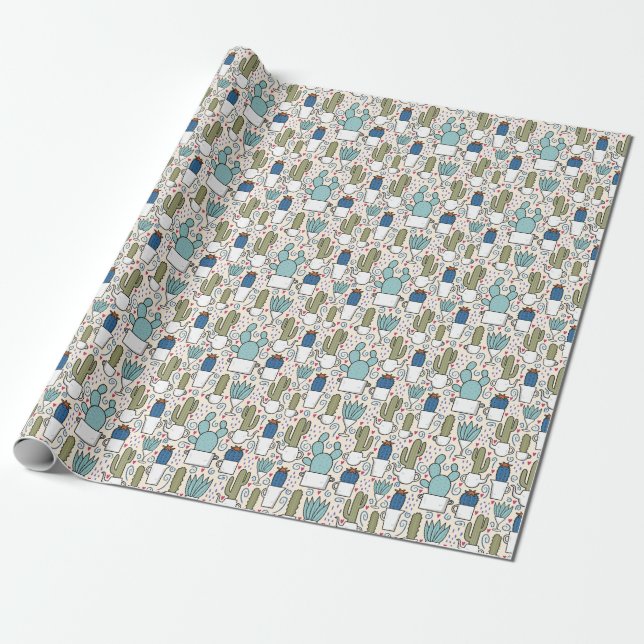Llama Cactus: HandGezeichnet Nahtloses Design Geschenkpapier (Ungerollt)