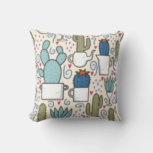 Llama Cactus: HandGezeichnet Nahtloses Design Kissen