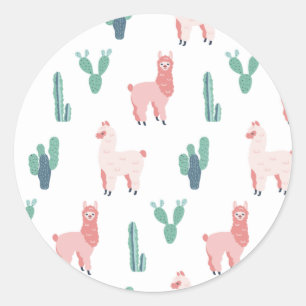 Llama Cactus Niedlicher Tiere Funny Pattern Runder Aufkleber
