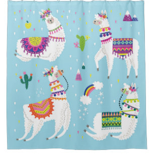Llama & Cactus: Niedliches Vintages Set Duschvorhang