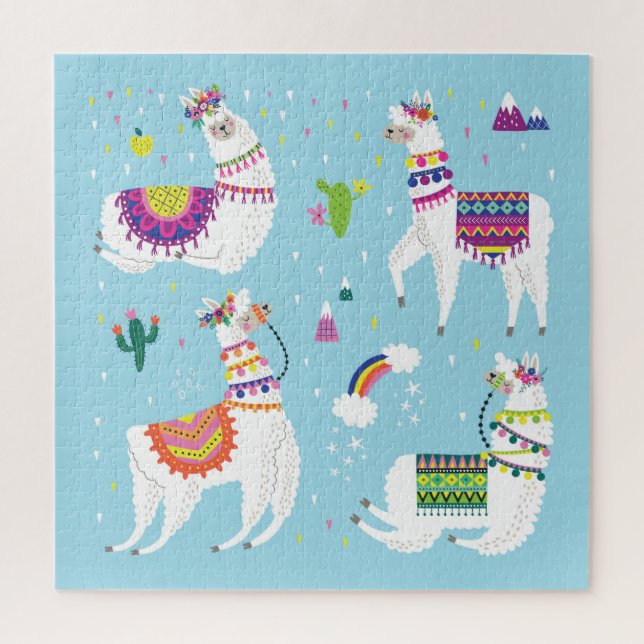 Llama & Cactus: Niedliches Vintages Set Puzzle (Vertikal)