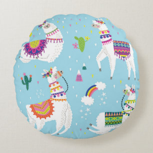 Llama & Cactus: Niedliches Vintages Set Rundes Kissen