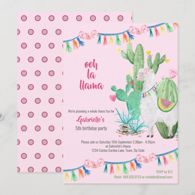 Llama Cactus Whole Llama Fun Girls Birthday Party Einladung (Vorne/Hinten)