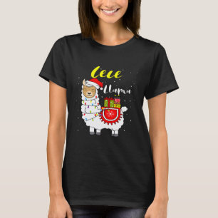 Llama Cece Lichter Weihnachtsmann Hut Xmas Pyjama  T-Shirt