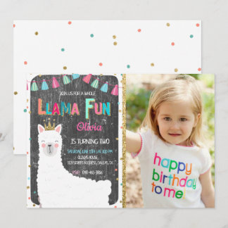 Llama Chalkboard Geburtstag Einladung mit Foto