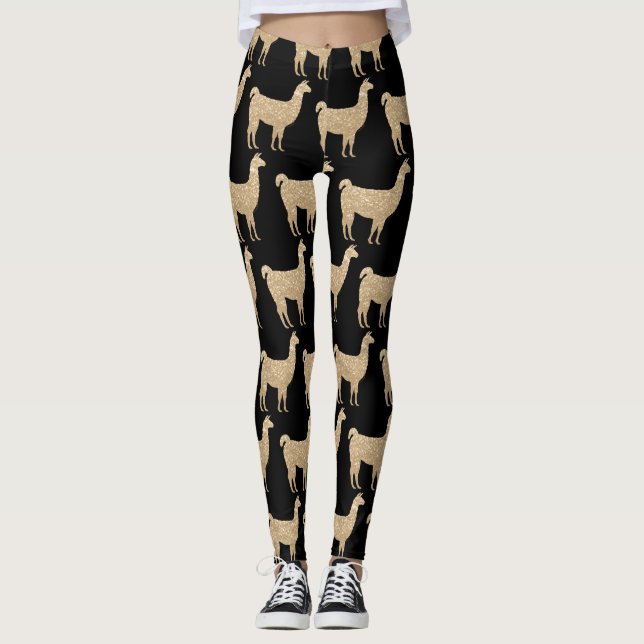 Llama Champagne Gold Glitzer Glitzern Leggings (Vorderseite)