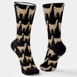 Llama Champagner Gold Glitzer Muster schwarz Socken