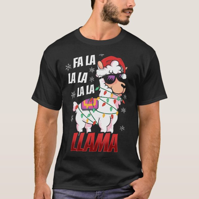 Llama Christmas  Fa La La Llama  Xmas Lights T-Shirt (Vorderseite)