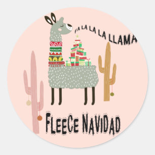 Llama Christmas Funny Fleece Navidad Runder Aufkleber