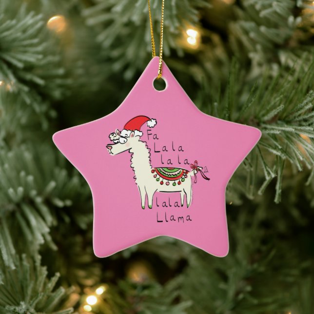 Llama Christmas Kids Niedlich Funny Keramik Ornament (Baum)