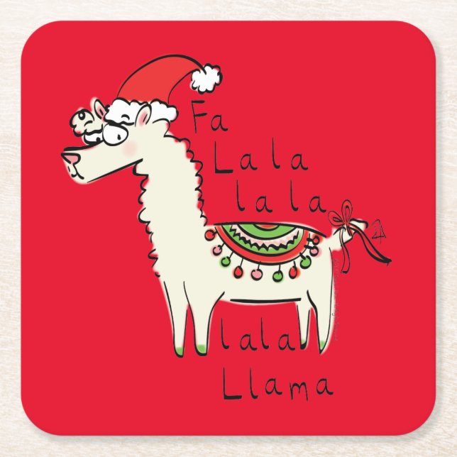 Llama Christmas Kids Niedlich Funny Rechteckiger Pappuntersetzer (Vorderseite)