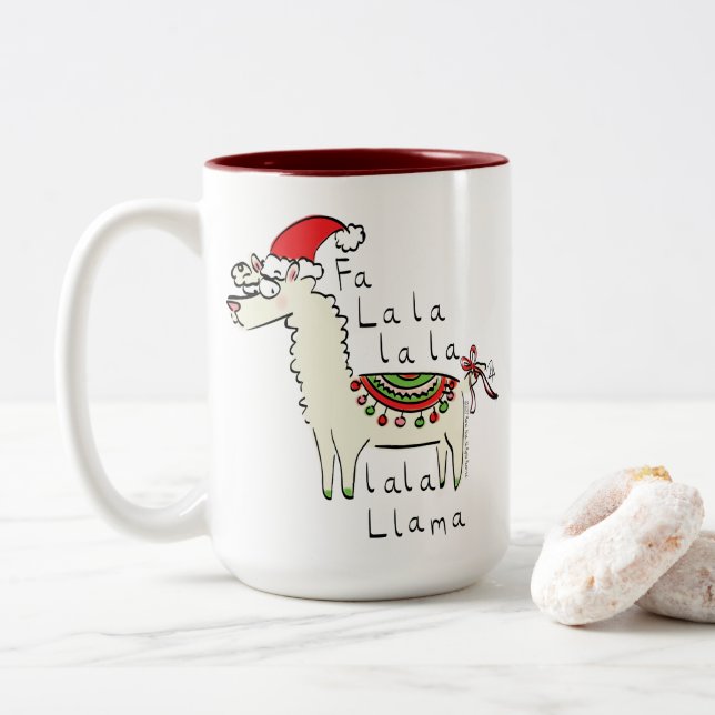 Llama Christmas Kids Niedlich Funny Zweifarbige Tasse (Mit Donut)
