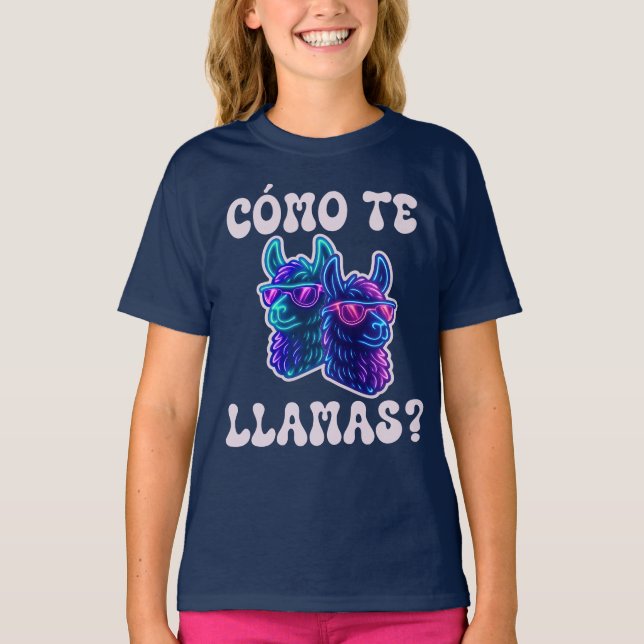 Llama Como Te Llamas Funny Spanish Pun T-Shirt (Vorderseite)