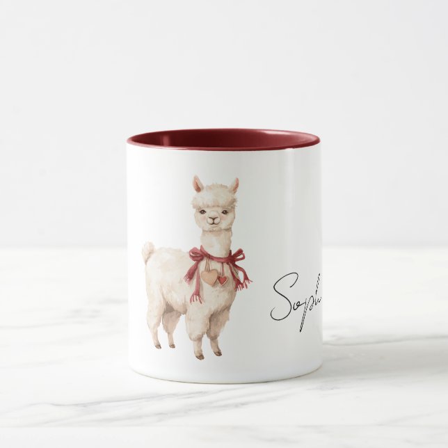 Llama Cream Bow Red Hearts Tasse (Zentrum)