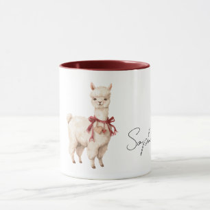 Llama-Creme-Schleife rote Herzen Tasse