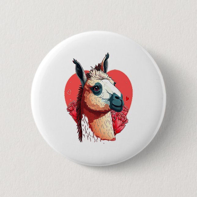 Llama Cute Alpaca Valentines Day Animal  Button (Vorderseite)
