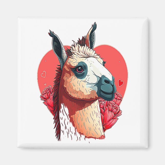 Llama Cute Alpaca Valentines Day Animal  Magnet (Vorne)