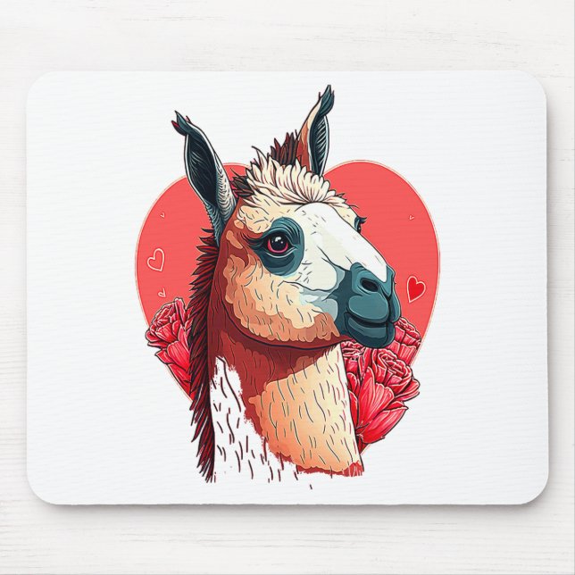Llama Cute Alpaca Valentines Day Animal  Mousepad (Vorne)