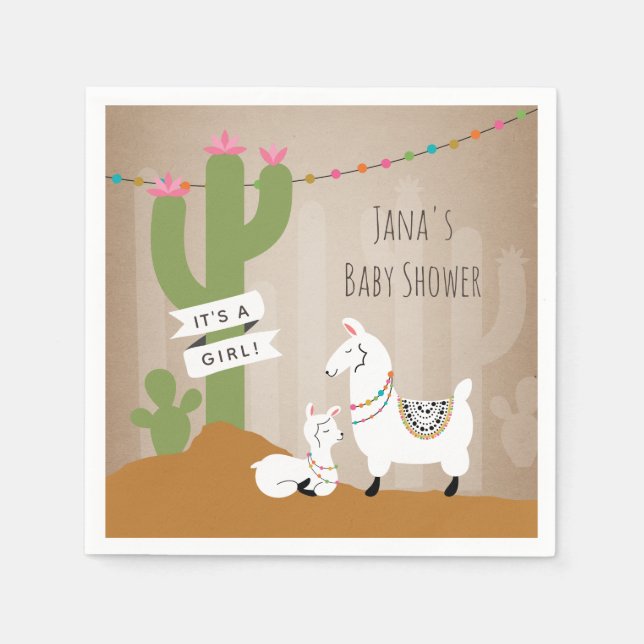 Llama Desert Cactus Girl Baby Dusche Serviette (Vorderseite)