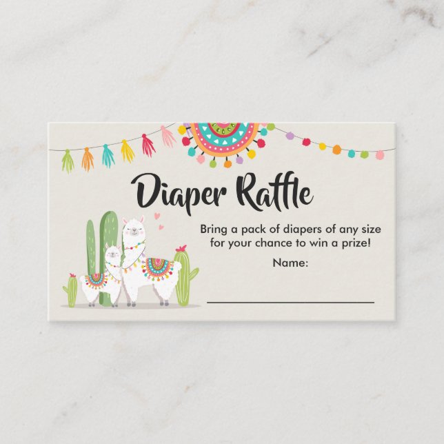 Llama Diaper Raffle Card Fiesta Cactus Baby Dusche Begleitkarte (Vorderseite)