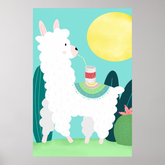 Llama Drinks Soda Wall Art Poster (Vorne)