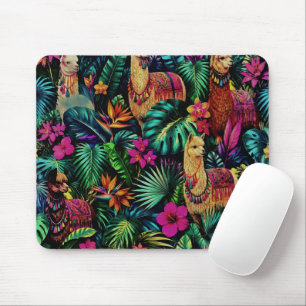 Llama Dschungel-Träume Nahtloses Oberflächenmuster Mousepad