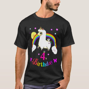 Llama Einhorn Geburtstag 4. Geburtstag T-Shirt