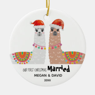Llama Erste Weihnachtsfeier Verheiratete Funny Wei Keramik Ornament